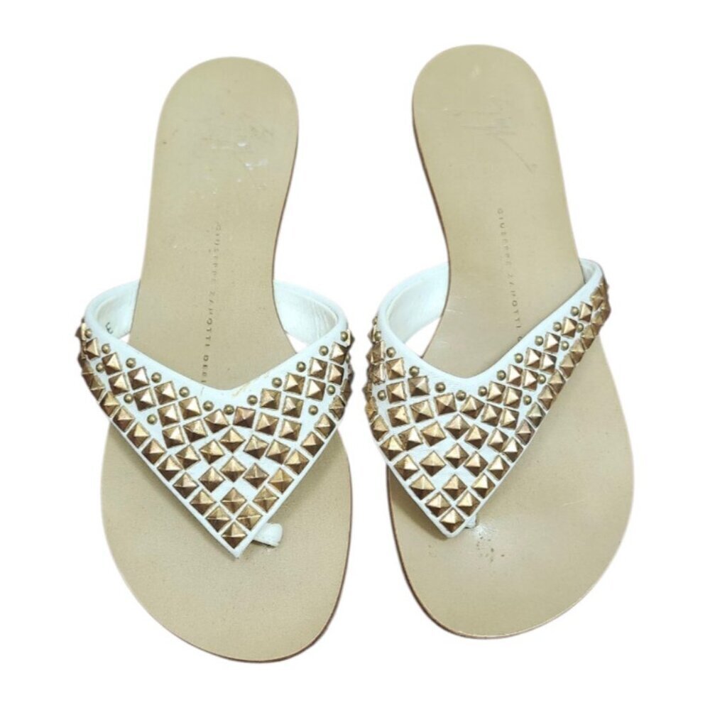 Giuseppe Zanotti White Leather Studded Sandals Women’s Size 36 Vero Cuoio